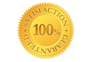 A gold seal with text reading: 100% Satisfaction Guarentee