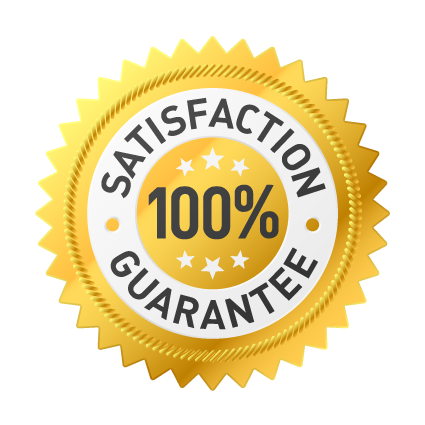 A gold seal with text reading: 100% Satisfaction Guarantee
